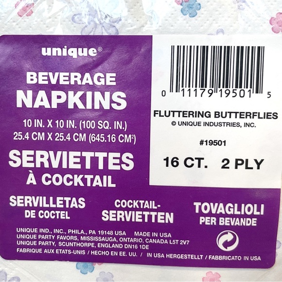 Vintage Y2K 2000s Purple Butterfly Beverage Napkins Pack of 16 Party Girly Blue - Picture 4 of 7